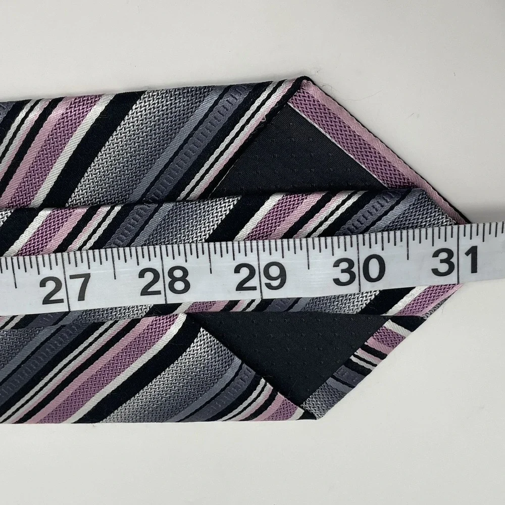 Platinum Designs Tie Handmade‎ Silk Pink Gray Black VTG 3.75x62